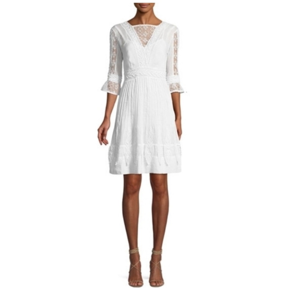 Talitha Collection High-Neck Edwardian-Lace Dress White Sz L